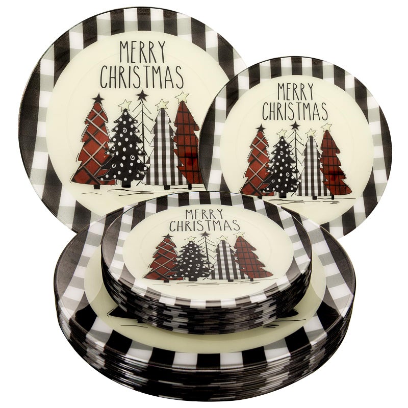 WDF أطباق بلاستيكية لعيد الميلاد مكونة من 24 قطعة من WDF - أطباق شجرة عيد الميلاد شديدة التحمل - لوحة مربعات للاستعمال مرة واحدة مثالية للحفلات - Image 1